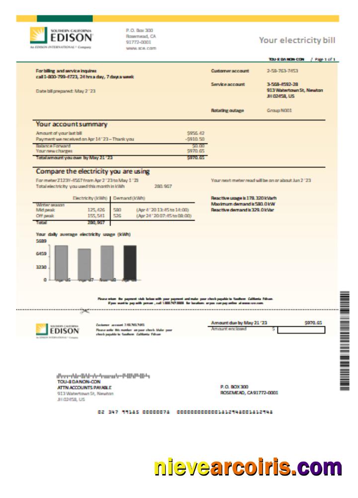Southern California Edison utility business bill